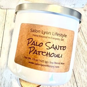 Hand poured in Conyers, GA. Palo Santo Patchouli Candle. 15 oz.